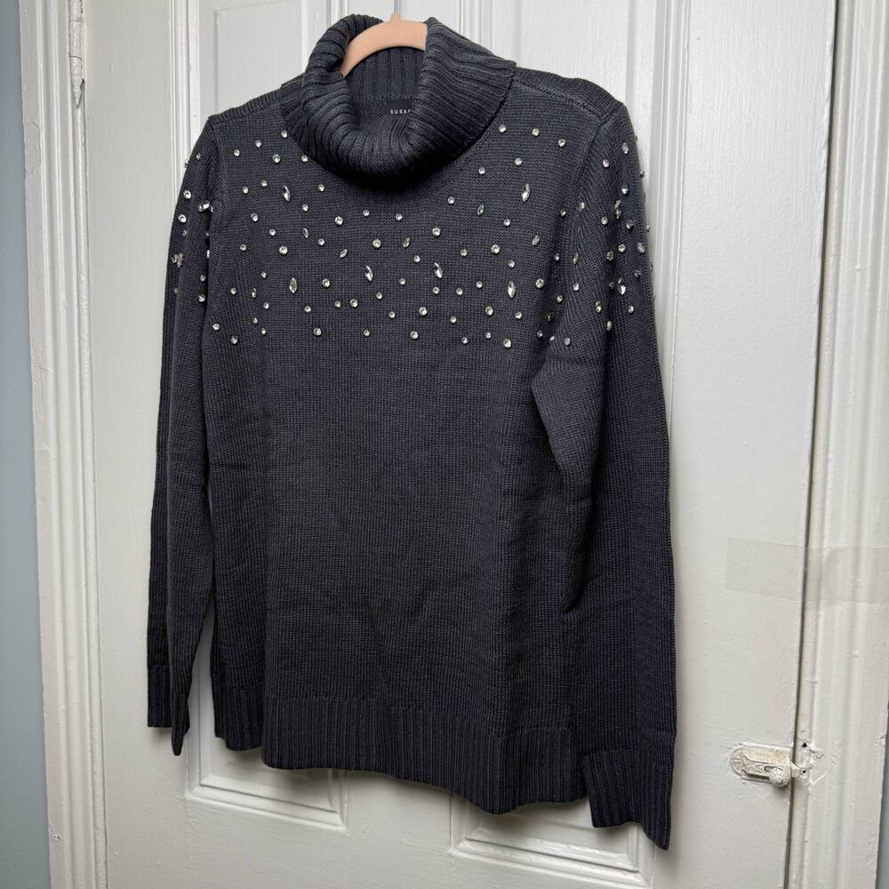 Susan Graver Occasions Womens Medium Turtleneck Sweater Charcoal Gray Rhinestone